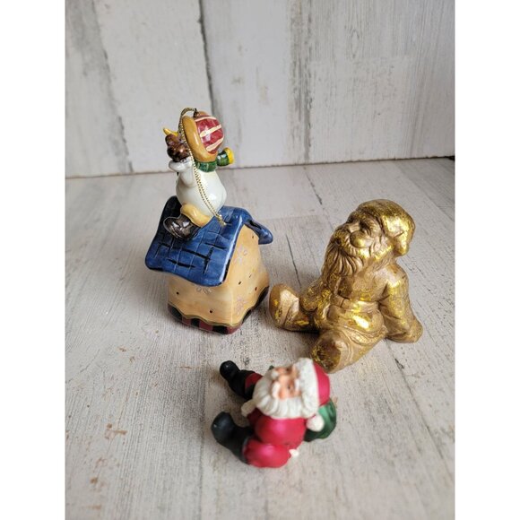 Santa claus golden figure Snowman bird house ornament Xmas set - Picture 4 of 7